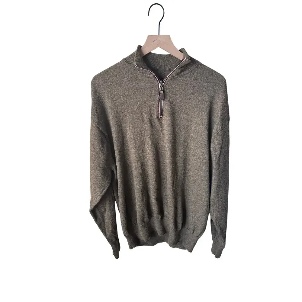 Orvis Brown 100% Wool Quarter-Zip Pullover Sweater Size XXL
